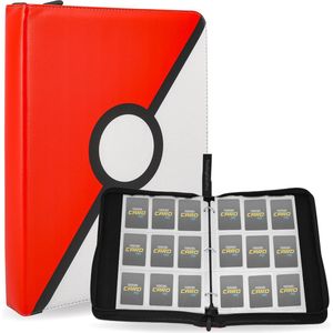 TradingCardPro - Verzamelmap voor 900 Kaarten - Binder Map voor Kaarten - 9 Pocket - Kunstleer - Premium Card Binder met Ritssluiting - 50 Pagina's - A4 Formaat - Rood/Wit