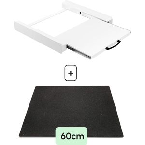Bodo® - Stapelkit & Anti trillingsmat voor Wasmachine en Droger - Tussenstuk met uitschuifbare plank - Inclusief Anti-Trilrubbers - Wit
