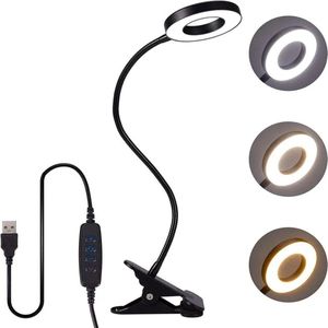P&P Goods® Loeplamp - Bureaulamp - Loeplamp met LED Verlichting - Stabiele Voet & Tafelklem - Dimbaar - Flexibele Zwanenhals - Meerdere licht functies -Zwart