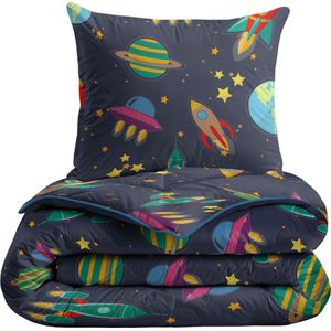 Zelesta® Kiddybed Space Dream 140x200 - Kinderdekbedovertrek - 30 dagen proefslapen - Wasbaar hoesloos kinderdekbed - Bedrukt kinderdekbed - All Year Winterdekbed & Zomerdekbed