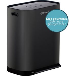 Homra Rockx Prullenbak 60 Liter - Duo Pedaalemmer 2X30L met Geurfilter - RVS Afvalscheidingsprullenbak 2 Vakken - Recycle Afvalbak - Vuilnisbak Keuken - Dubbele Prullenbakken Zwart met Binnenemmers