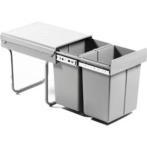 Homra Vuilnisemmer met 2 vakken, uittrekbaar, 2 x 20 liter, afvalscheidingssysteem, onderkast, dubbele afvalemmer, afvalscheidingssysteem, afvalemmer, afvalscheiding, 34 x 48 x 41,5 cm, voor kasten