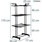 Homra - Inklapbaar Wasrek - Zwart - 45m Waslijn - Staand - Ruimtebesparend