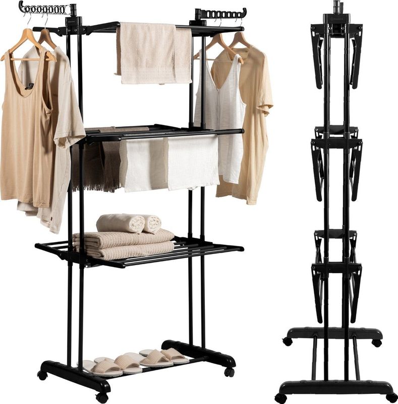 Homra - Inklapbaar Wasrek - Zwart - 45m Waslijn - Staand - Ruimtebesparend