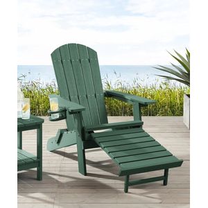 Adirondack loungestoel Arizona, Met voetenbankje, bekerhouder, Hips Plastic, Hout Look - voor balkon, terras, gazon, haard (Groen)