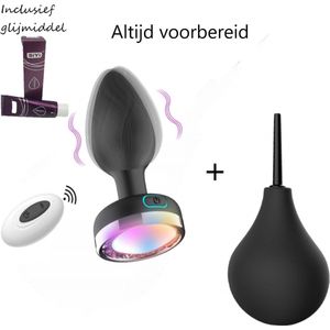 Erodit® Ready set go zwart- USB oplaadbaar buttplug 10 vibratie/licht standen- anal plug met afstandsbediening- anaal douche- 3 opzetstukken- G-spot anale penetratie en reiniging- glijmiddel - anale speeltje- Erotiek mannen, vrouwen en koppels