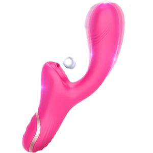 Erodit® Double Pleasure 2 in 1 vibrator roze- G-spot- zuig- luchtdruk vibrator- vibrerende dildo -G-spot/clitoris stimulator–een echte womanizer met zuig en vibratie modus - sex toy/seksspeeltjes voor vrouwen – mannen -koppels