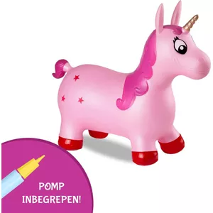 Relaxdays skippy dier eenhoorn, met hoes, inclusief pomp, tot 50 kg, bpa- vrij, 3 jaar en ouder, springbeest, wit/roze