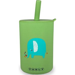 Youly® Rietjesbeker Olifant - Drinkbeker Kinderen - Kinderservies - Baby Cadeau - Siliconen Beker - Velige Drinkbeker - Groen - 160 ml