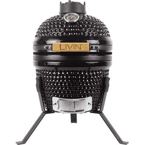 LIVIN' Kamado 13 Inch - Kamadobarbecues - Houtskoolbarbecues - Keramisch - Inclusief onderstel - Hoge Kwaliteit Keramiek - Inclusief Thermometer - Zwart - Ø 28cm