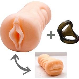 Joypark - realistische siliconen 2-in-1 masturbator voor mannen - met vagina en mond - pocketpussy sextoy - kunstvagina - met gratis penisring