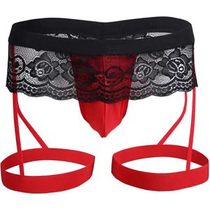 Sissy panties voor mannen - Sissy String voor Mannen - Erotische Lingerie - Sexy Underwear for Men - Crossdressing - Men's Jockstrap - Zwart met rood - Mannenstring