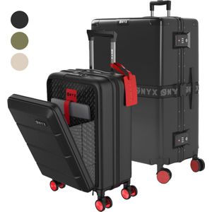 ONYX 2-delige Kofferset - Handbagage met voorvak en Check-in koffer - 35L/100 L - TSA slot - Lichtgewicht Trolley - Aluminium sluiting - Zwart