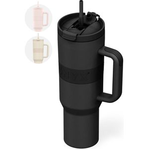 ONYX Trinkflasche mit Strohhalm 1,2 Liter - Wasserflasche für Kinder & Erwachsene - Thermosbecher Reisebecher - Motivationstrinker - Trinkbecher für