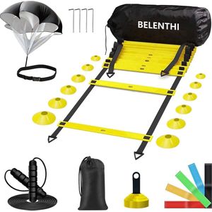 Belenthi Voetbal trainingsmateriaal - Voetbal spullen - Incl. draagtas - Loopladder - Pionnen voetbal - Speedladder - Weerstand parachute training