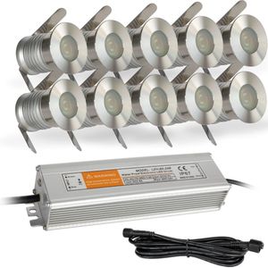 Olan Grondspots Complete Set - Tuinverlichting -''Buitenverlichting zonder gedoe''- 10 Aluminium/RVS Spots - Binnen minuten aangesloten - Milieuvriendelijk Alternatief voor Zonne-energie Tuinverlichting