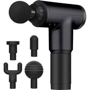 Zwarte Massagegun + 4 Opzetstukken - Massagepistool - Massage Gun met 6 standen - Massage Pistool - Massageapparaten - Draadloos - professioneel - Sport