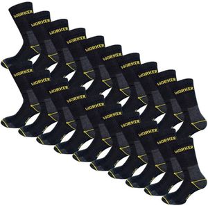 20 PACK Werksokken - Katoen - Maat 43-46 - Zwart | Anti-Slip - Sokken Heren - Sokken Dames