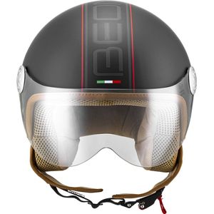 Beon Design luxe scooterhelm - Geschikt als Snorfiets Brommerhelm Motorhelm Scooter helm - Retro Vespa jethelm met Vizier - Volwassenen - S - Mat Zwart - Gratis helmtas