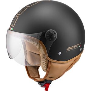 Beon Design luxe scooterhelm - Geschikt als Snorfiets Brommerhelm Motorhelm Scooter helm - Retro Vespa jethelm met Vizier - Volwassenen - M - Mat Zwart - Gratis helmtas