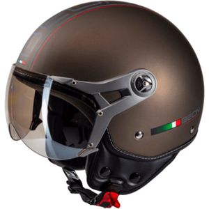 BEON DESIGN B Jethelm met vizier - Geschikt als Scooter Brommer Motor Snorfiets helm - Retro Vespa helm scooter voor Volwassenen - L - Brons - Incl helmtas