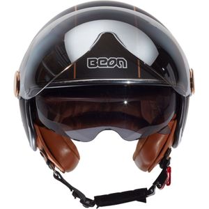 BEON B120 - Scooterhelm - Mat Zwart - Jethelm met Zonnevizier - Geschikt voor Vespa en Brommer