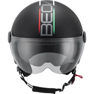 BEON B120 Scooterhelm - XL - Jethelm met Zonnevizier - Motorhelm - Geschikt voor Vespa, Scooter, Brommer, Motor en Snorfiets - Mat Zwart met Print