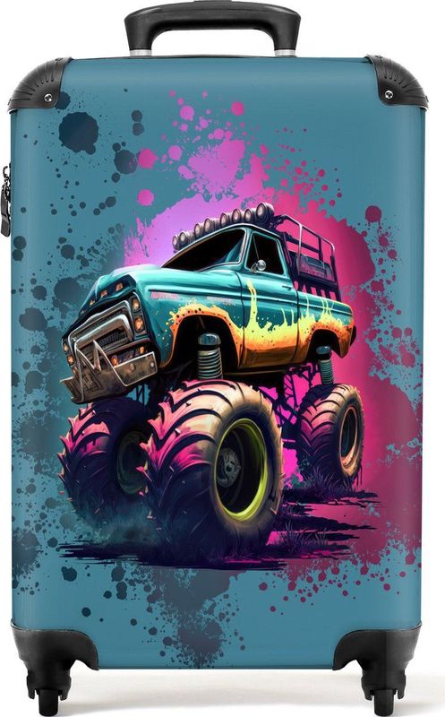 NoBoringSuitcases.com® Reiskoffer Trolley Handbagage Luggage Monstertruck - Graffiti - Illustratie - Roze - 55x35x25cm