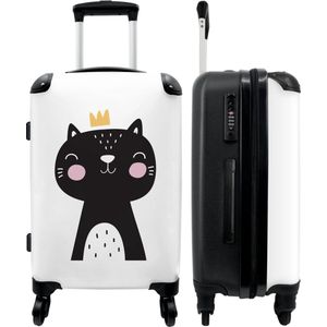 NoBoringSuitcases.com® Kindertrolley meisjes reiskoffer met wielen Carry on bagage koffer geschenk - kat - kroon - zwart - 67x43x25cm, gekroonde kat, Midsize, kinderbagage