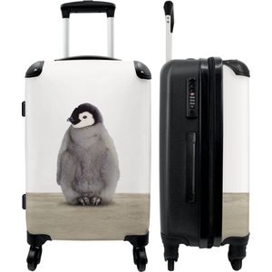NoBoringSuitcases.com® Koffer Suitcase Trolley Carry on Suitcase Large Pinguïn - Grijs - Dieren - 67x43x25cm
