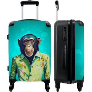 NoBoringSuitcases.com - Blauwe koffer aap - Grote kinderkoffer geschikt voor jongens en meisjes - Reiskoffer met 4 wielen large - Trolley op wieltjes 60 liter - Rolkoffer groot kinderen lichtgewicht - Ruimbagage valies 20kg - Luggage suitcase medium