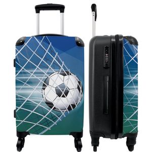 NoBoringSuitcases.com® Reiskoffer Trolley Koffer Luggage Suitcase Medium Voetbal - Goal - Blauw - Kinderen - 67x43x25cm