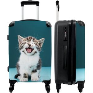 NoBoringSuitcases.com® Suitcase Reiskoffer Trolley Luggage Koffers Kat - Kitten - Blauw - Miauwen - 67x43x25cm