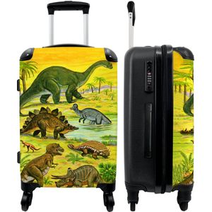 NoBoringSuitcases.com® Koffers Trolley Kinderkoffer Travel Suitcase Large Dino - Illustratie - Geel - Jongens - 67x43x25cm