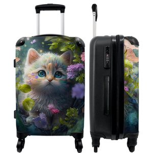 NoBoringSuitcases.com® Suitcase Reiskoffer Trolley Luggage Koffers Kitten - Bloemen - Bos - Illustratie - Poes - 67x43x25cm