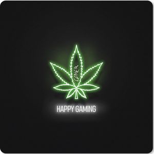 Muismat XXL - Bureau onderlegger - Bureau mat - Gaming - Tekst - Neon - Happy gaming - Groen - 80x80 cm - XXL muismat - Geschikt voor Gaming Muis en Gaming PC set-up