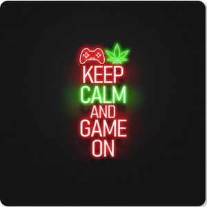Muismat XXL - Bureau onderlegger - Bureau mat - Gaming - Neon - Keep calm and game on - Rood - Tekst - 60x60 cm - XXL muismat - Geschikt voor Gaming Muis en Gaming PC set-up