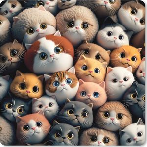 Muismat XXL - Bureau onderlegger - Bureau mat - Poes - Kat - Design - Bruin - Grijs - Kids - 60x60 cm - XXL muismat