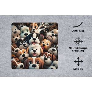 Muismat XXL - Bureau onderlegger - Bureau mat - Hond - Dieren - Patronen - Bruin - Meisjes - Jongens - 50x50 cm - XXL muismat