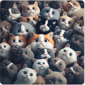Muismat XXL - Bureau onderlegger - Bureau mat - Kat - Dieren - Poes - Grijs - Patronen - Kind - 50x50 cm - XXL muismat