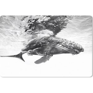Muismat XXL - Bureau onderlegger - Bureau mat - Walvis - Water - Dieren - Zwart wit - 90x60 cm - XXL muismat