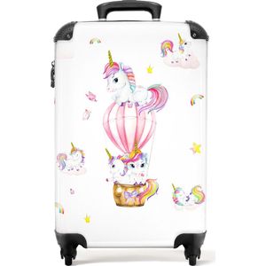 NoBoringSuitcases.com® Reiskoffer Trolley Handbagage Luggage Eenhoorn - Regenboog - Luchtballon - Kinderen - 55x35x25cm