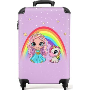 NoBoringSuitcases.com® - Prinses koffer met regenboog - Trolley kinderen meisjes - 55x35x25