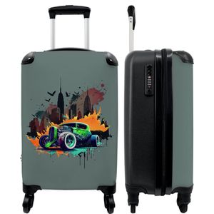 NoBoringSuitcases.com® Kinderkoffer - Reiskoffer - Trolley - Auto - New York - Graffiti - Groen - Hot rod - Handbagage koffer 55x35x25