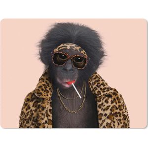 Mousepad xxl - Muismat xxl - Bureau accessoires - Muismat grappig - Aap - Dieren - Zonnebril - Panterprint - Lolly - 80x60 cm