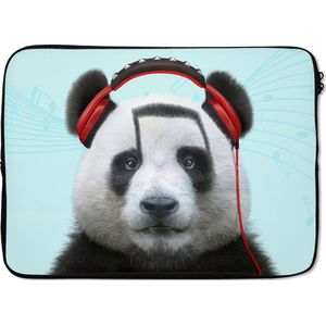 Laptophoes - Laptop sleeve - Panda - Koptelefoon - Dieren - Blauw - Laptop case - 14 Inch - Hoes laptop