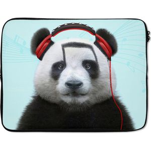 Laptophoes - Laptop sleeve - Panda - Koptelefoon - Dieren - Blauw - Laptop case - 15 6 Inch - Hoes laptop