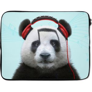 Laptophoes - Laptop sleeve - Panda - Koptelefoon - Dieren - Blauw - Laptop case - 17 Inch - Hoes laptop