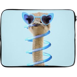 Laptophoes - Struisvogel - Dieren - Zonnebril - Blauw - Laptop sleeve - Laptop cover - 17 Inch - Laptop case