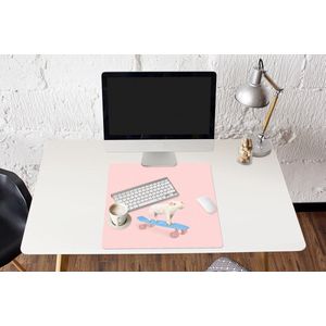 Muismat XXL - Bureau onderlegger - Bureau mat - Varken - Roze - Skateboard - Blauw - Dieren - 60x60 cm - XXL muismat